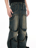 3D Distressed Washed Hollow Jeans