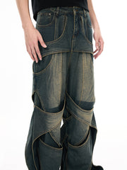 3D Distressed Washed Hollow Jeans