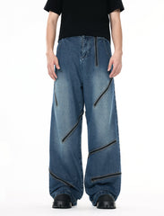 Minimalist Style Knife-cut Zipper Jeans