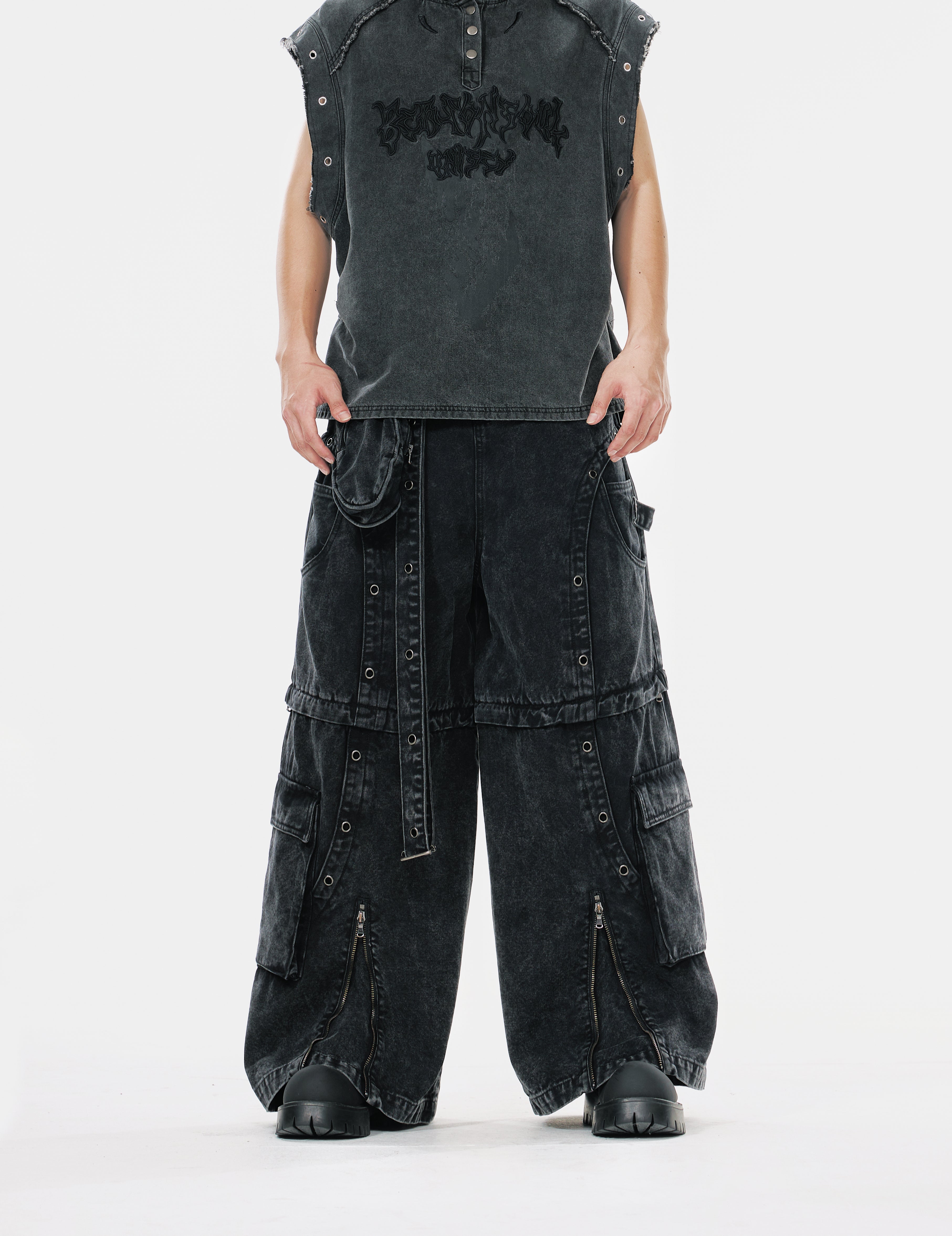 High Street Zipper Detachable Ribbon Jeans
