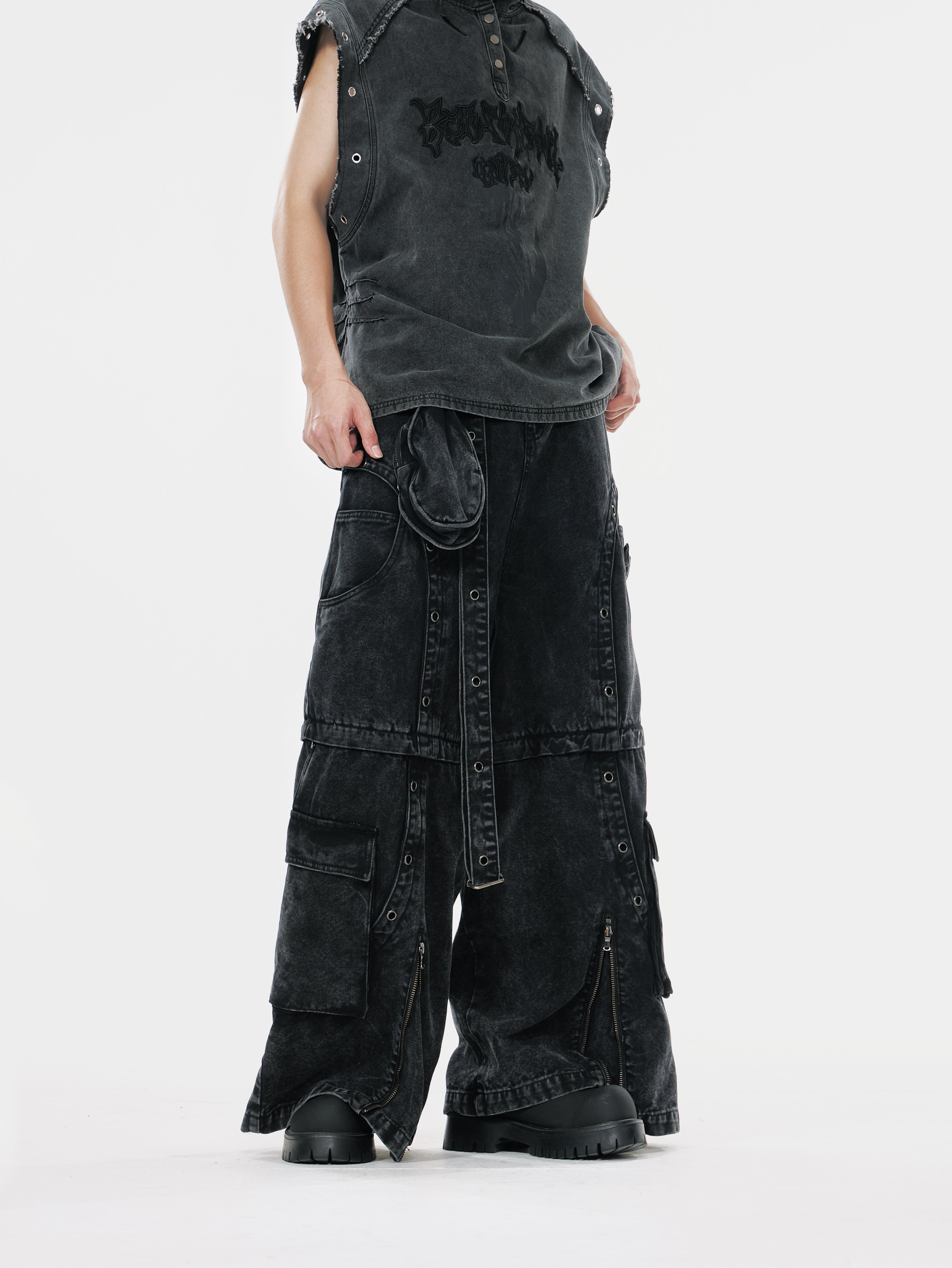 High Street Zipper Detachable Ribbon Jeans