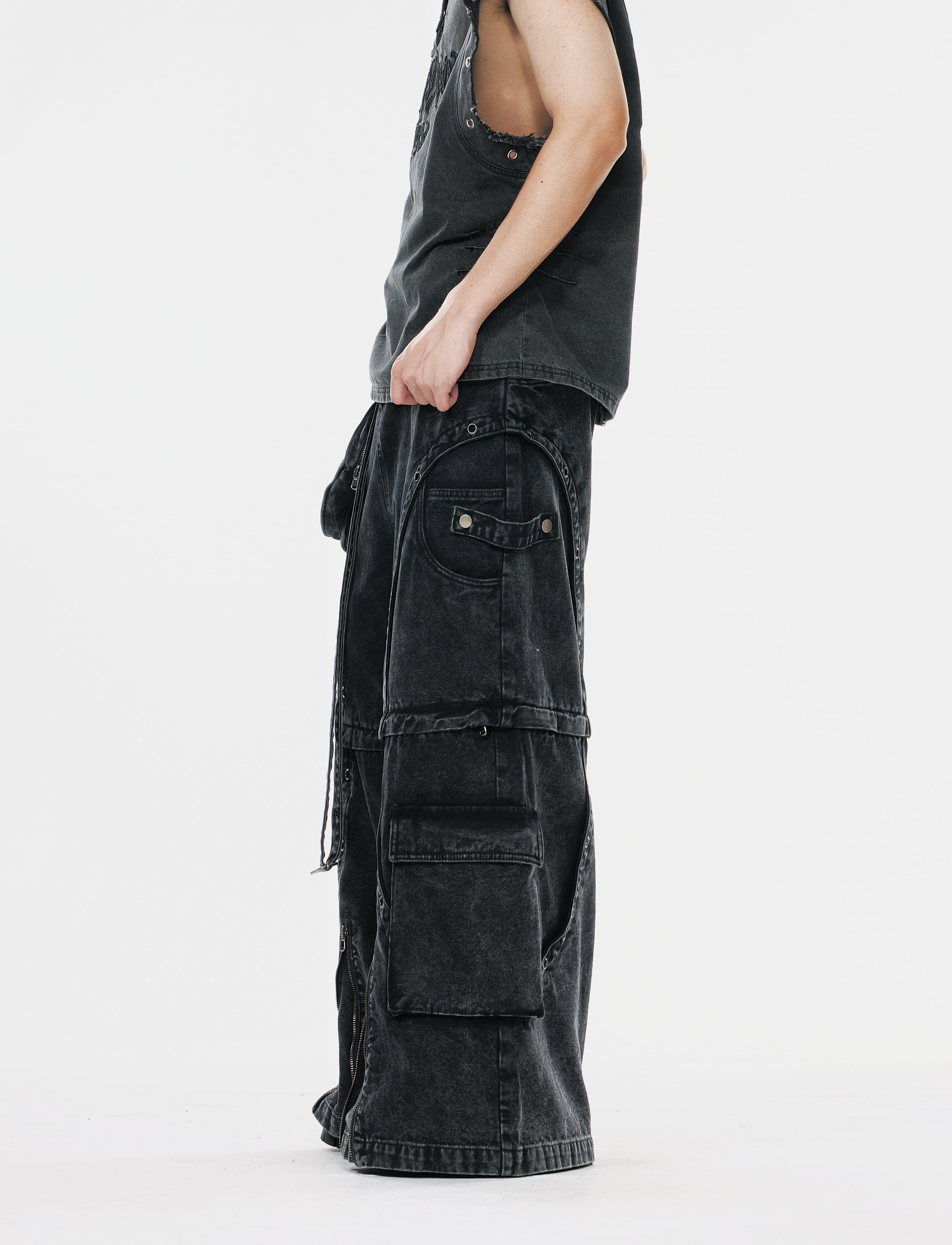 High Street Zipper Detachable Ribbon Jeans