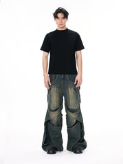 3D Distressed Washed Hollow Jeans