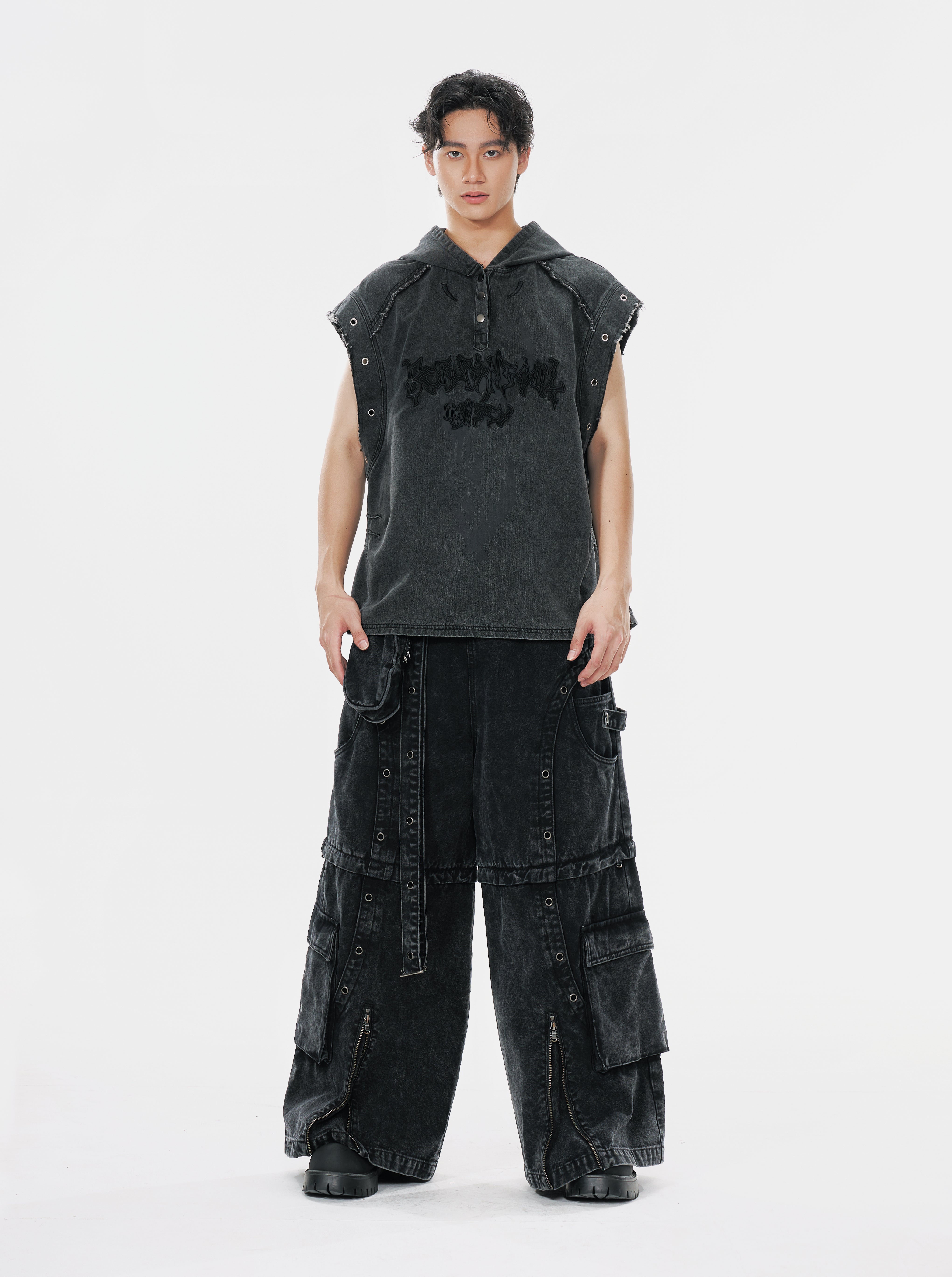 High Street Zipper Detachable Ribbon Jeans