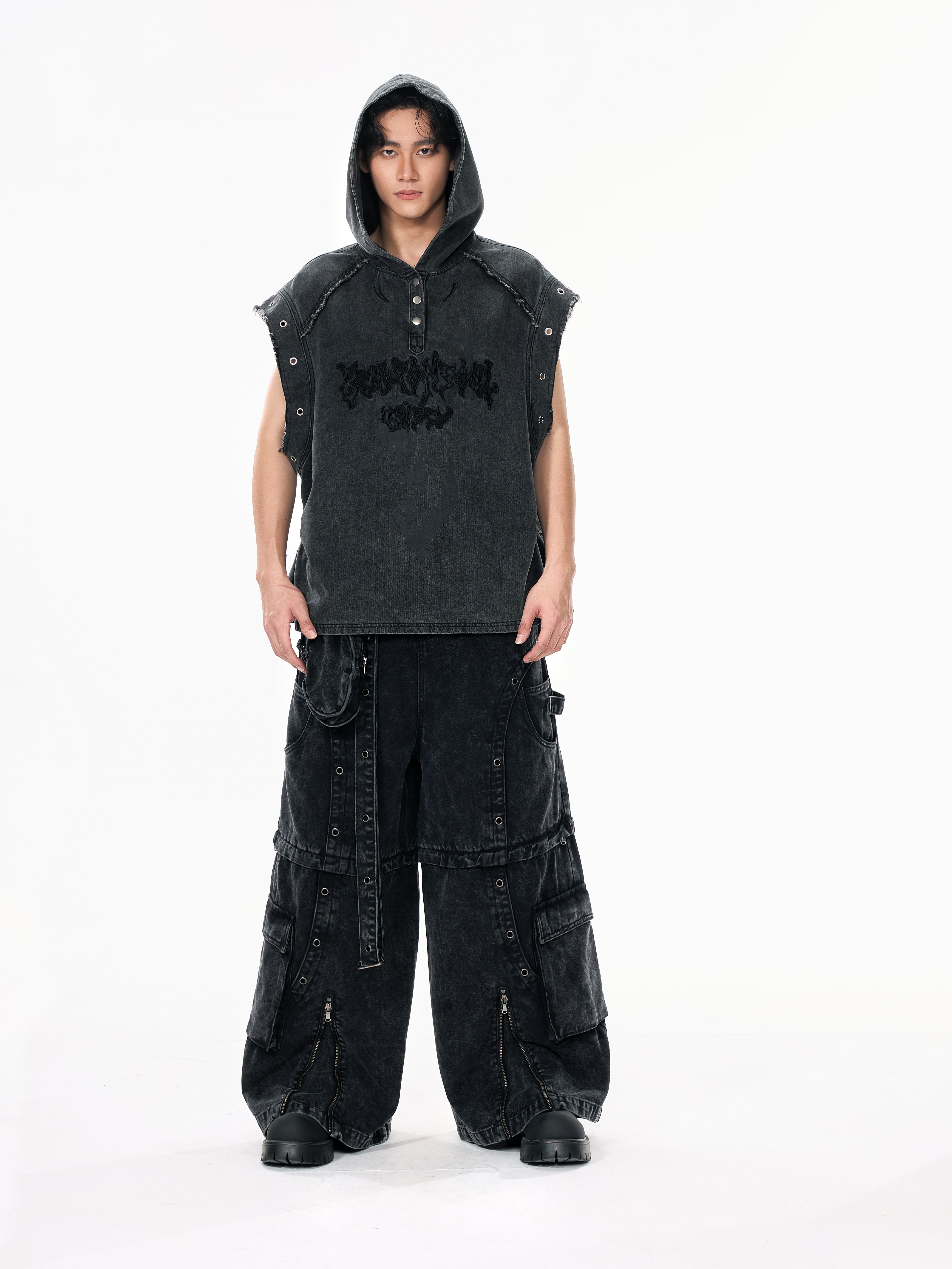 High Street Zipper Detachable Ribbon Jeans