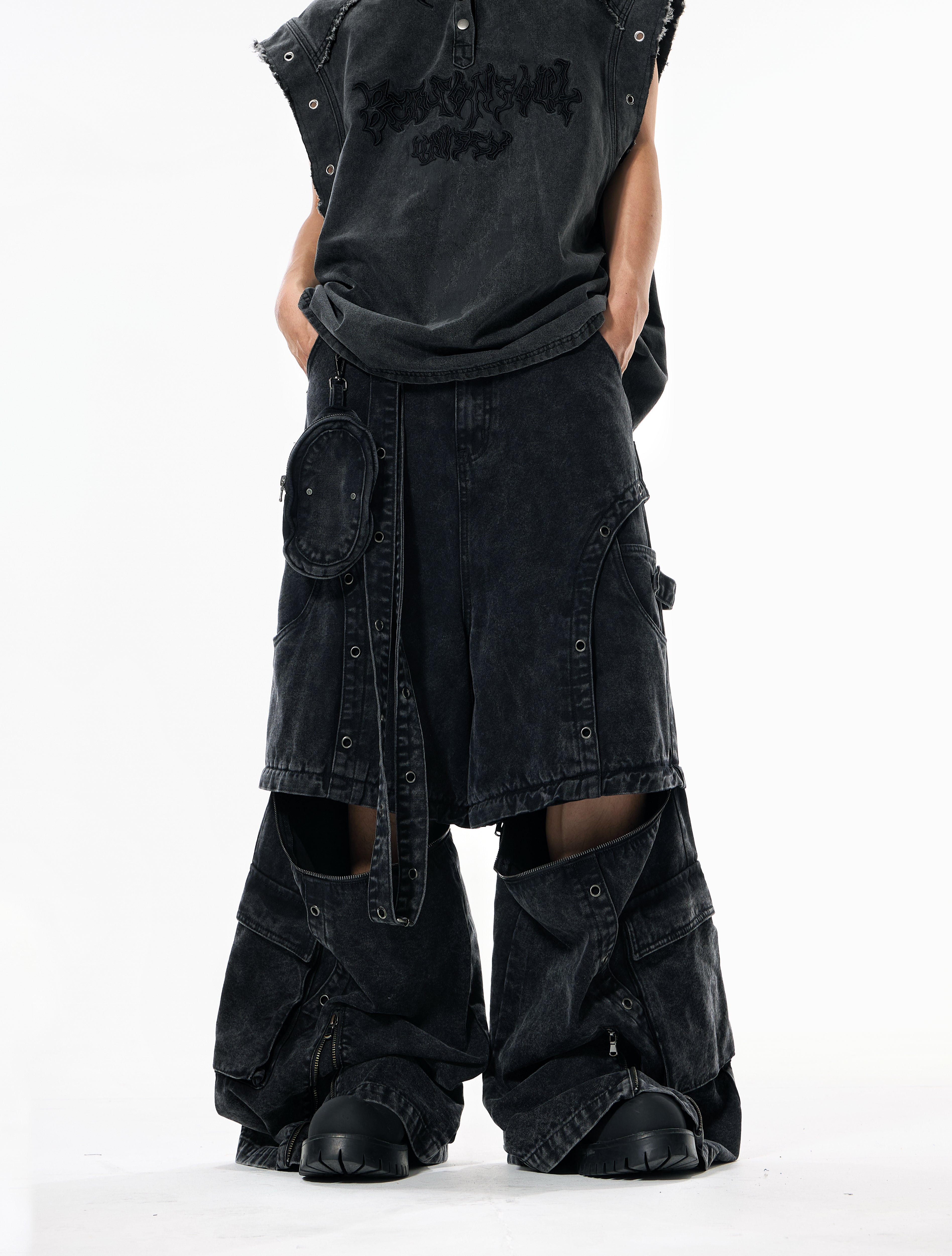 High Street Zipper Detachable Ribbon Jeans