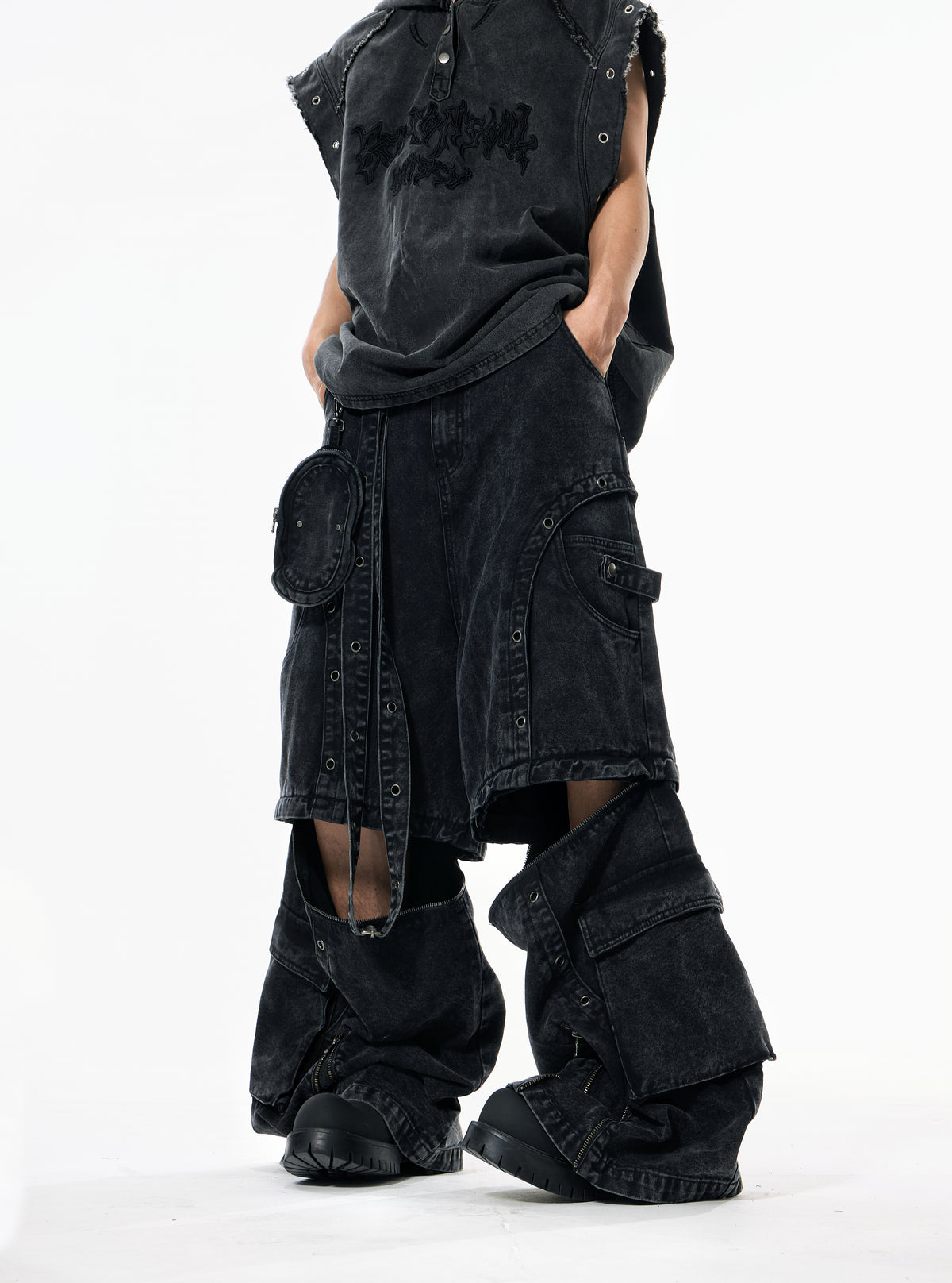 High Street Zipper Detachable Ribbon Jeans