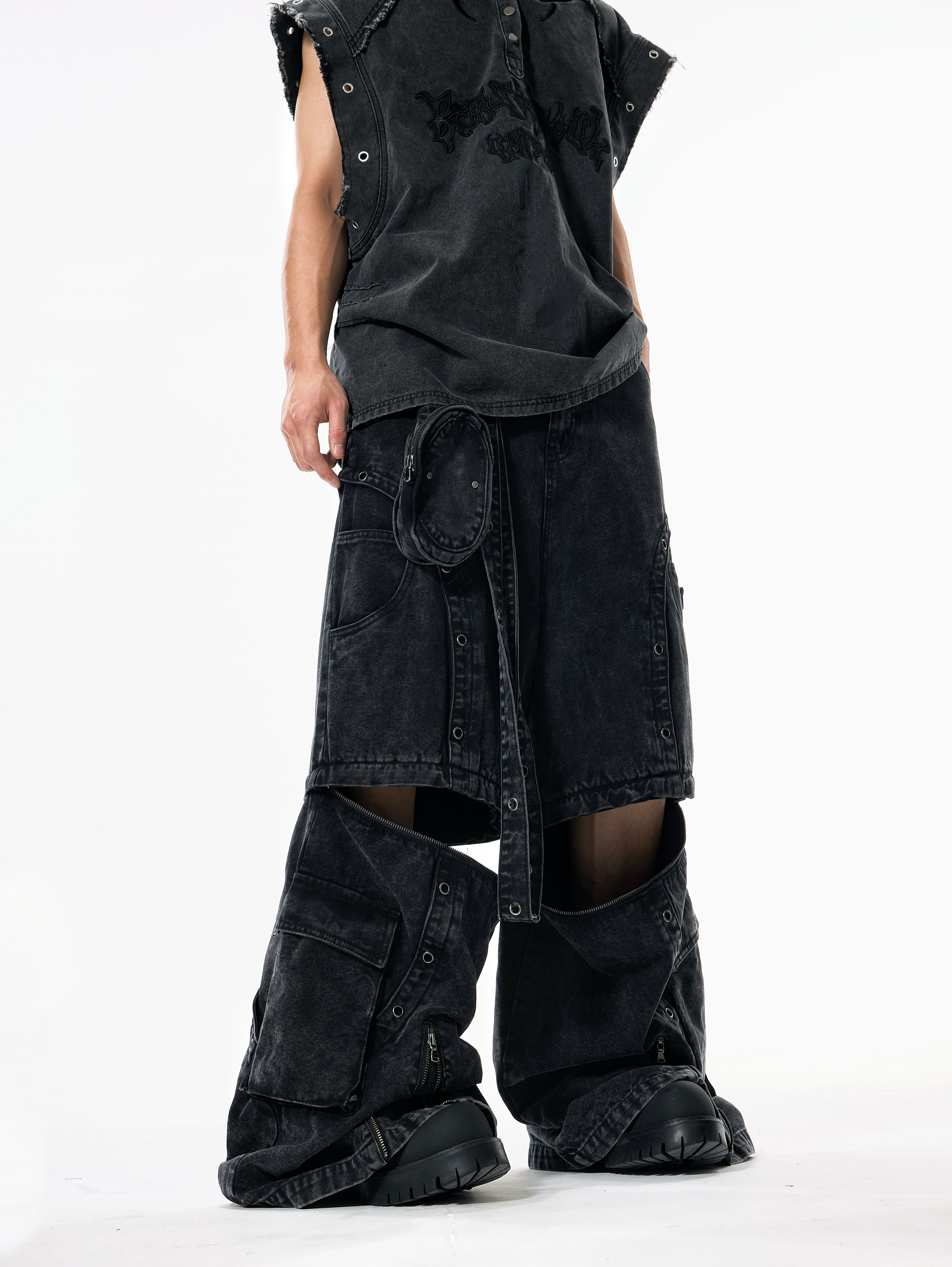 High Street Zipper Detachable Ribbon Jeans