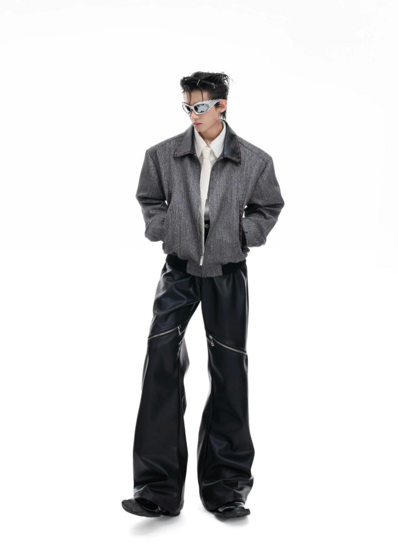 【25s Aug.】Vintage Metal Zipper Shiny Leather Pants