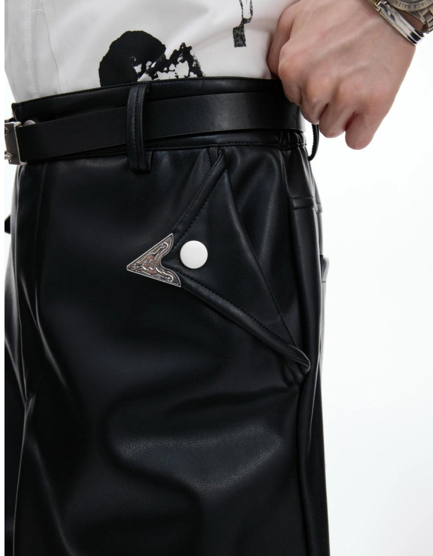 【25s Aug.】Vintage Metal Zipper Shiny Leather Pants