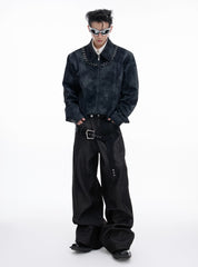 【25s Aug.】Pearl Deconstructed Textured Cropped Leather Jacket