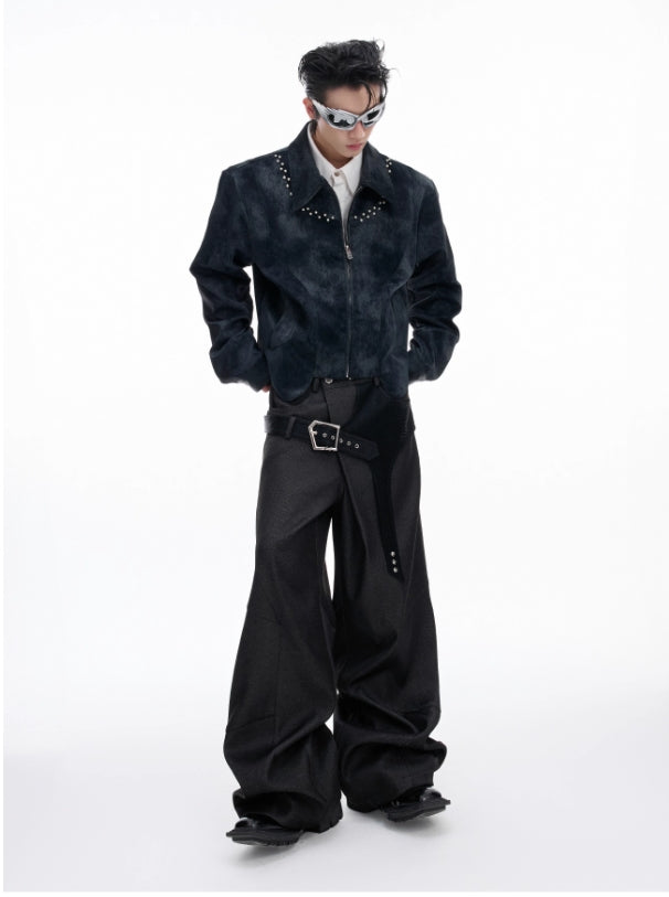 【25s Aug.】Pearl Deconstructed Textured Cropped Leather Jacket