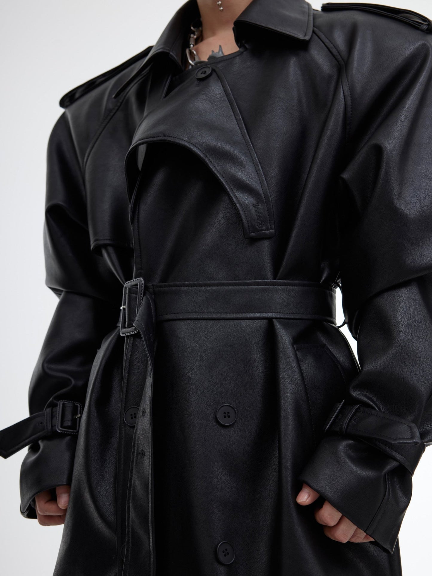 【23s October.】Deconstructed Silhouette PU Leather Coat