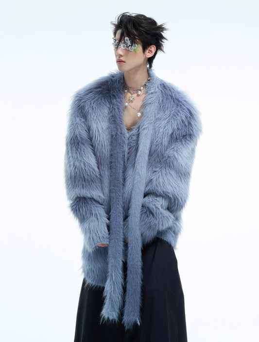 【24s Nov.】Faux Mink Striped Gradient Ribbon Design Sweater ArtsKoreanMan