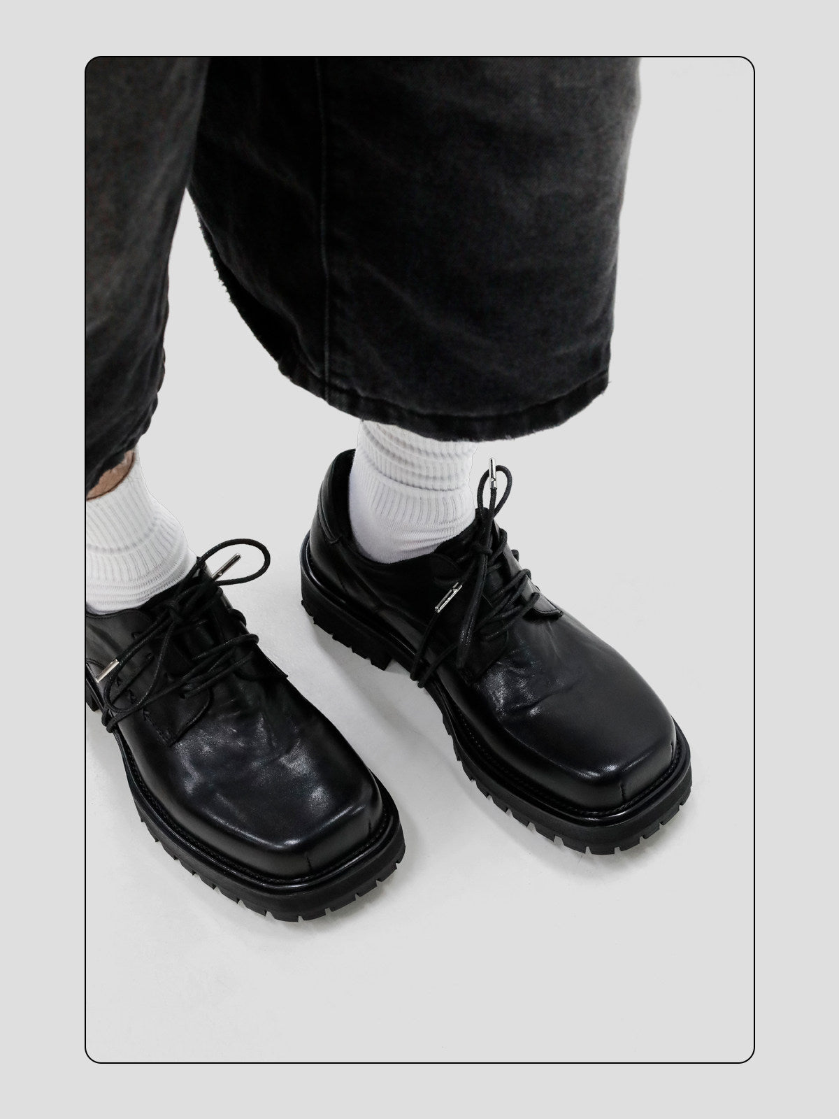 Washed Leather Square-Toe Derby Shoes