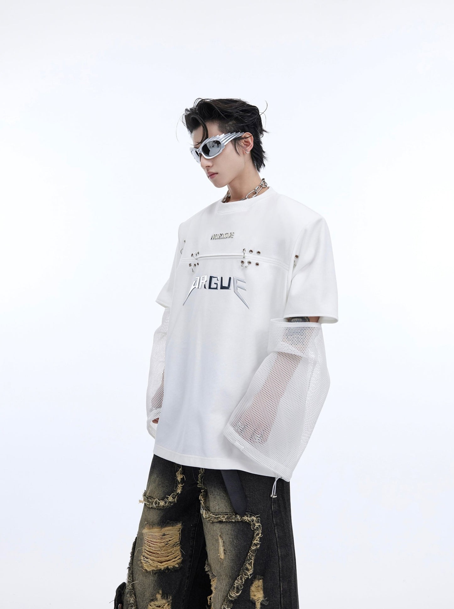 【24s April.】Deconstructed Fake Two Piece Mesh Splicing T-shirt