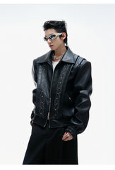 【25s Aug.】Embroidered Cropped Leather Jacket