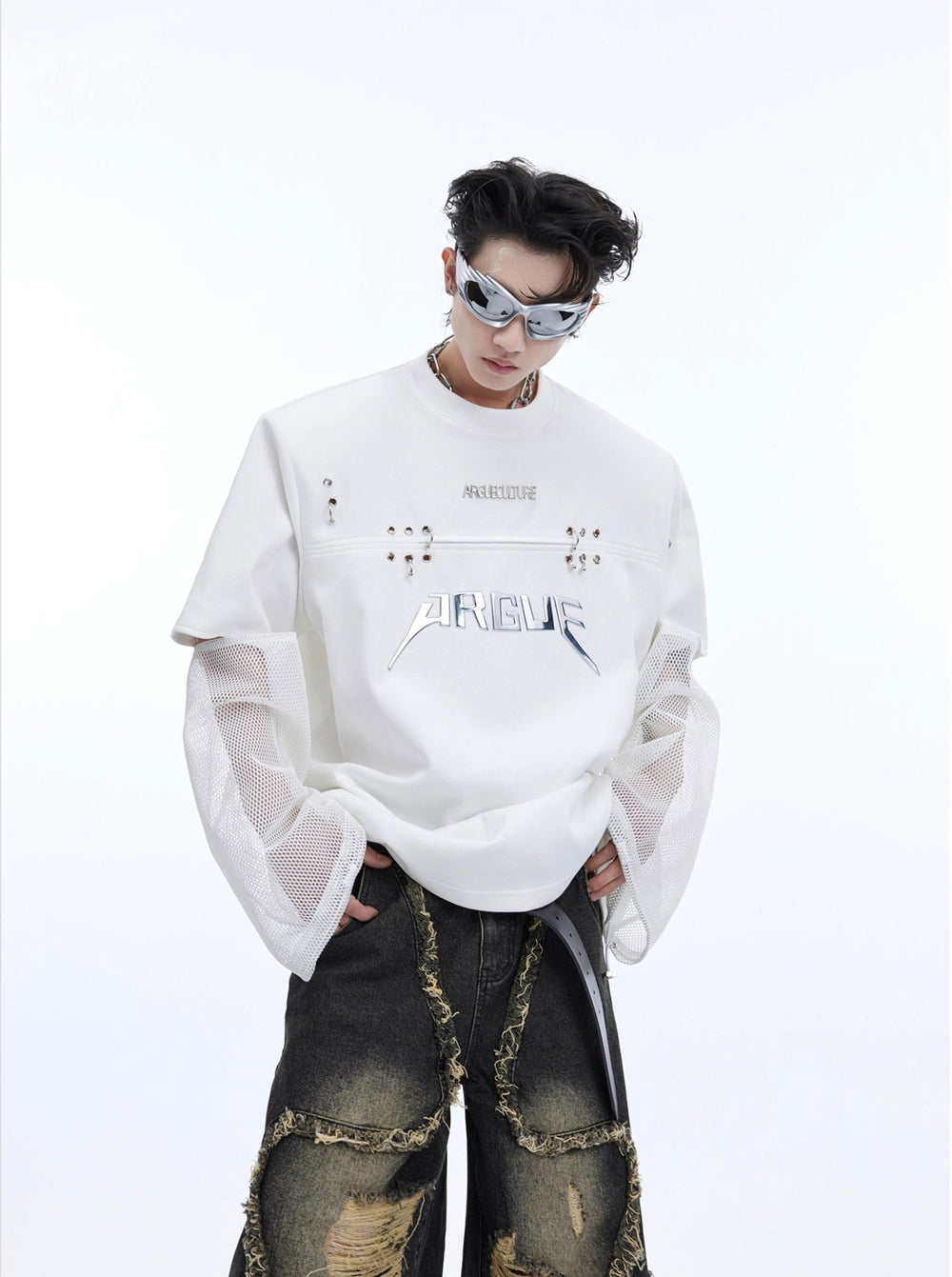 【24s April.】Deconstructed Fake Two Piece Mesh Splicing T-shirt ArtsKoreanMan