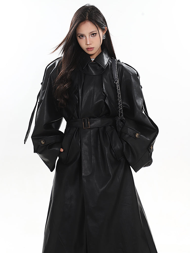 【23s December.】Long Belted Double-breasted Leather Coat ArtsKoreanMan