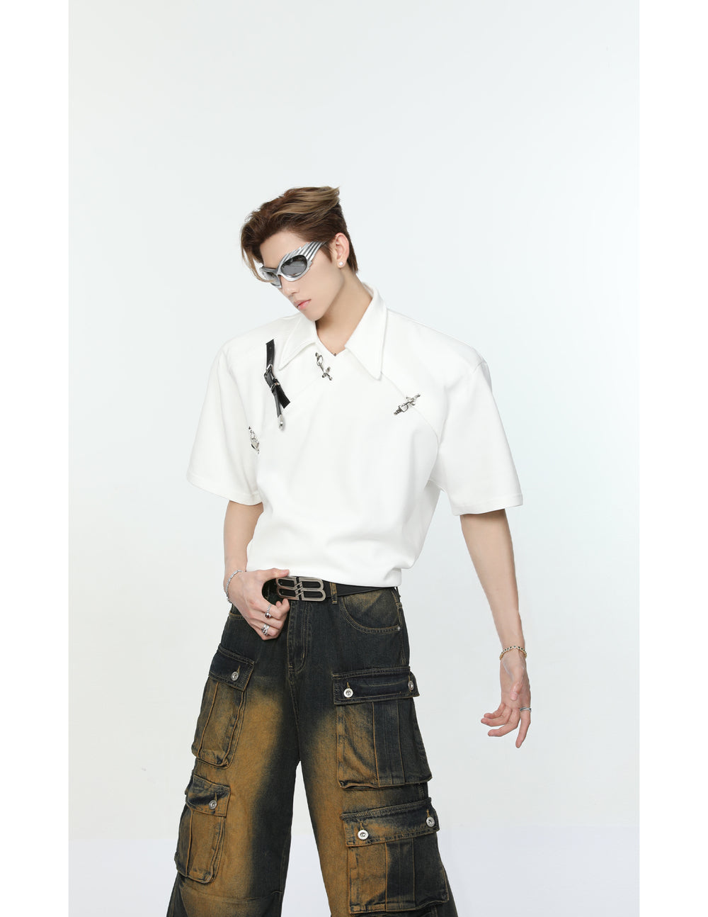 【24s May.】Metal Belt Design Lapel T-shirt ArtsKoreanMan