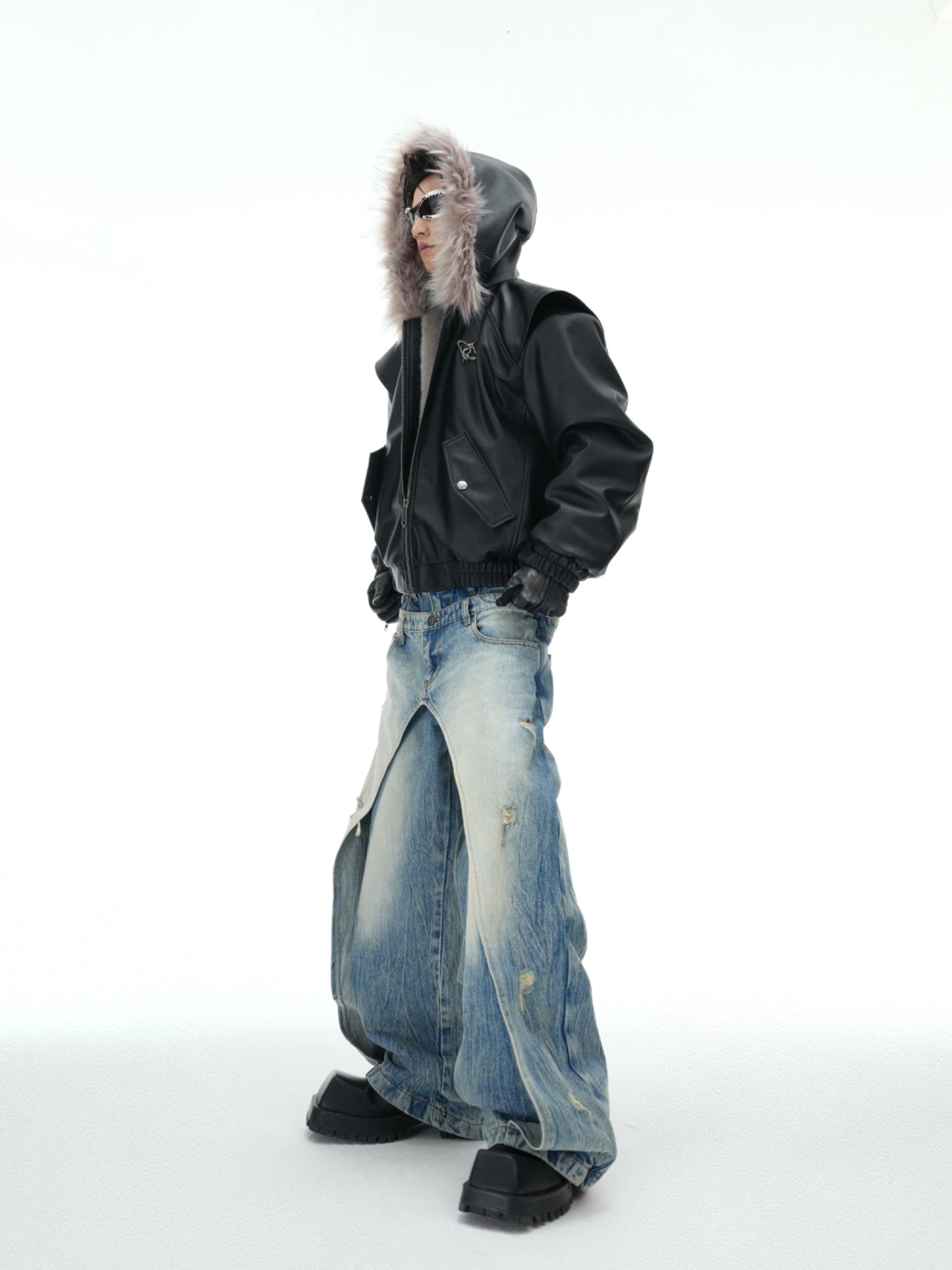 【25s Feb.】Washed Blue Jeans, Folded and Damaged Casual Pants