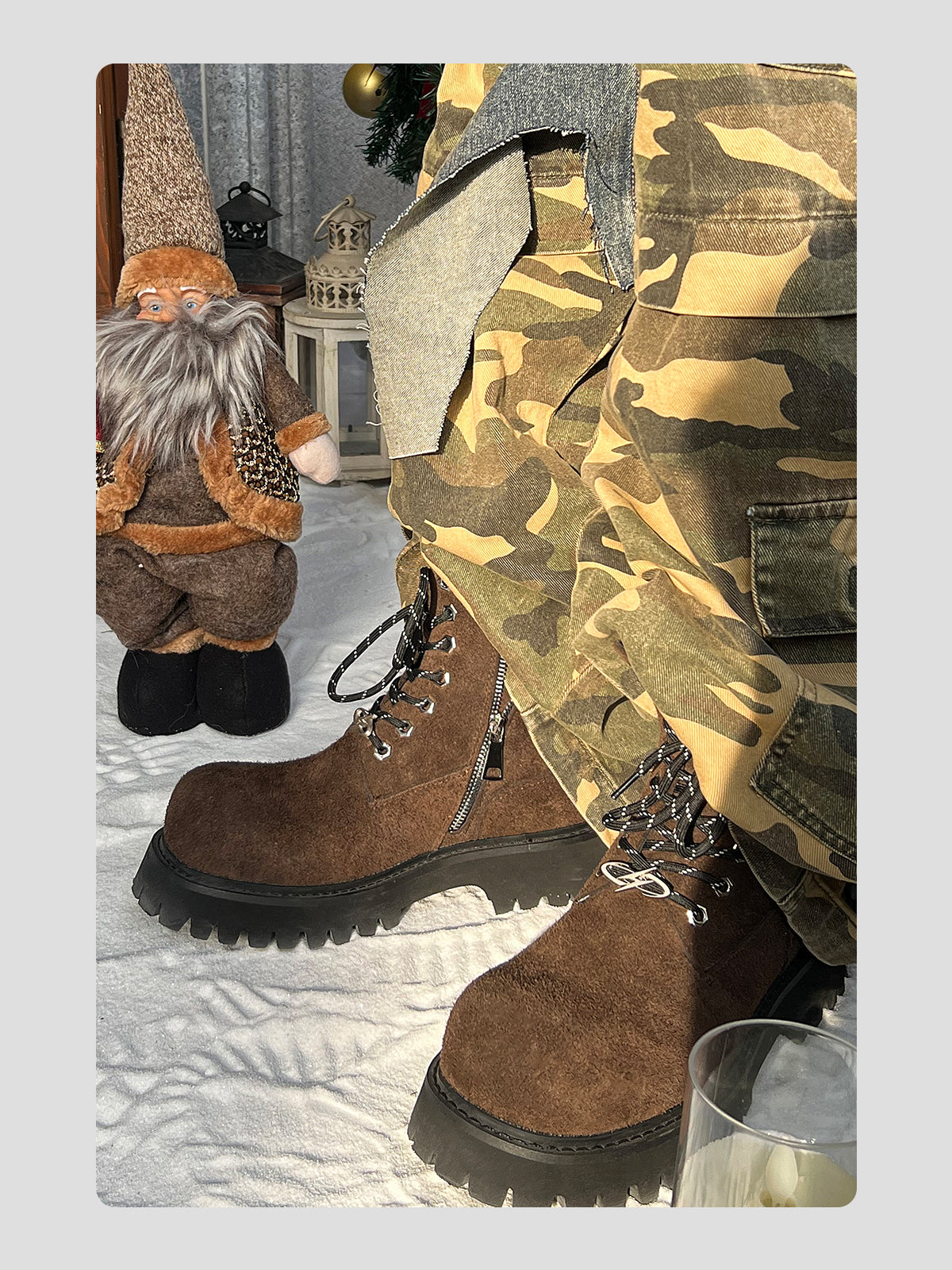 Brown Plush Cowhide Martin Boots