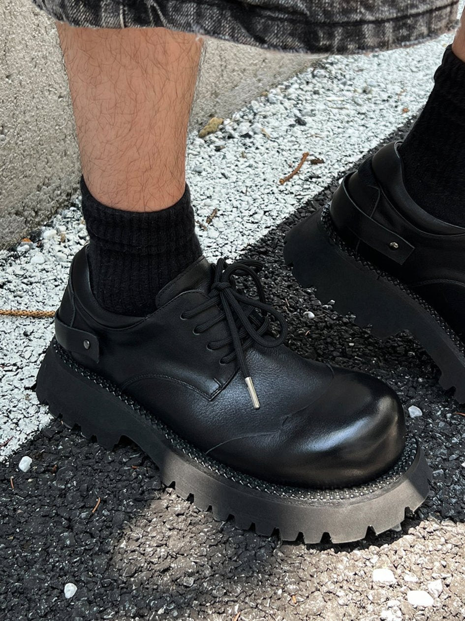 Black Raised Toe Casual Thick-soled Derby Shoes