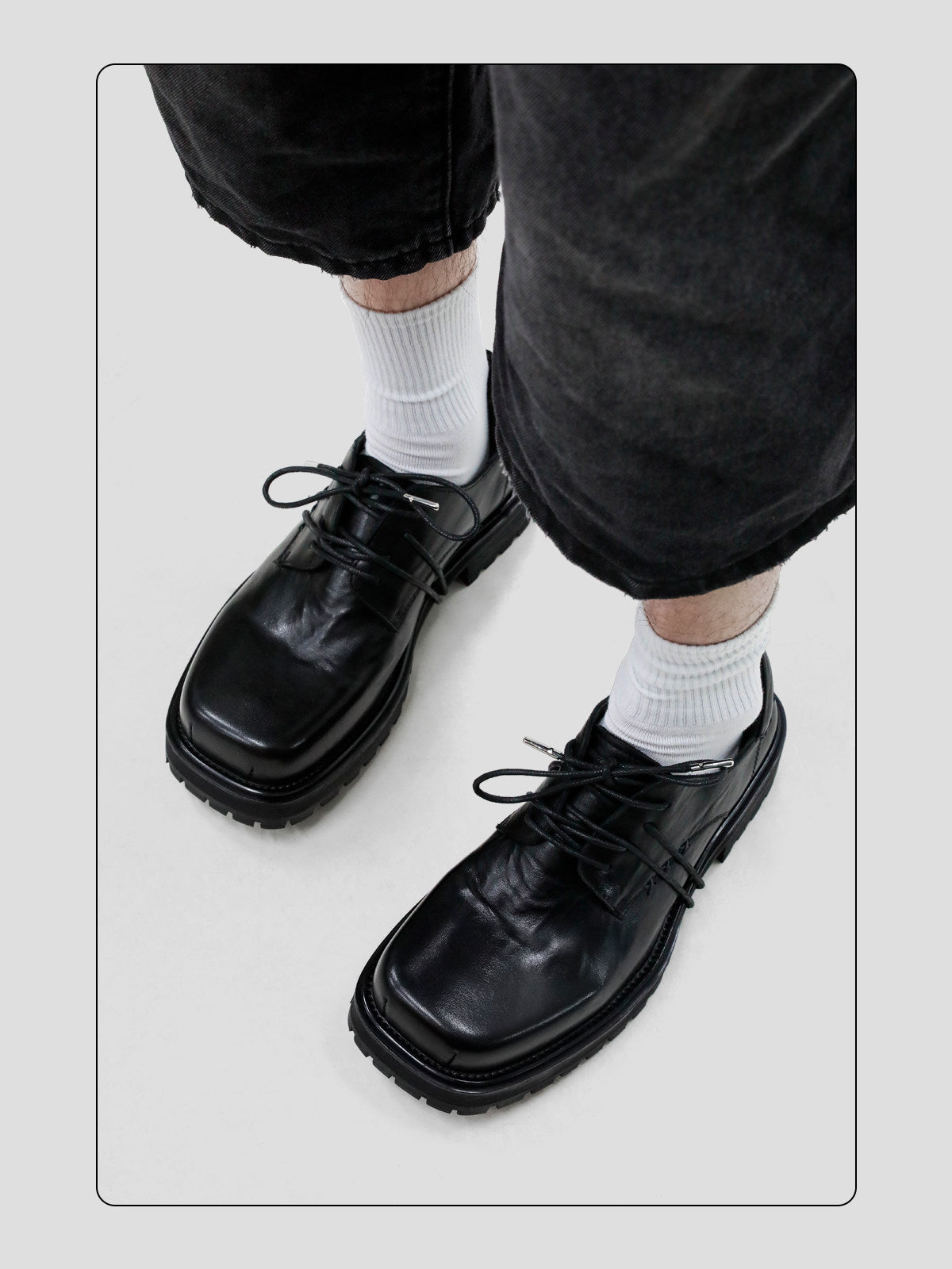 Washed Leather Square-Toe Derby Shoes