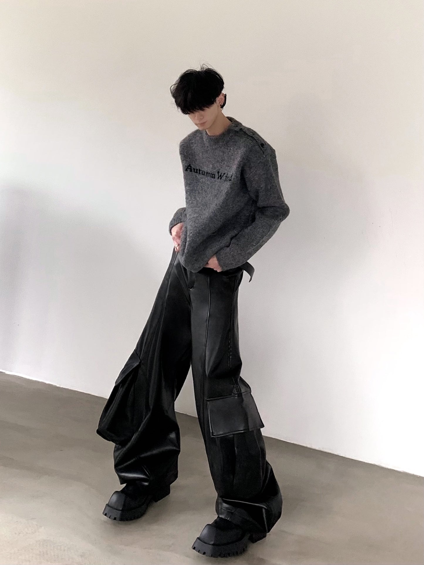 【25s Feb.】3D Silhouette Punk Large Pocket Leather Pants