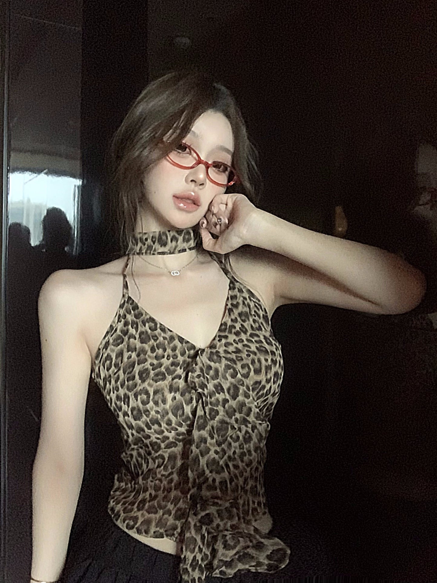 【25s Mar.】Leopard Print Halter Neck Halter Top