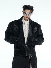 【25s Feb.】Snake Bone Pattern Rivet Embroidery PU Leather Jacket