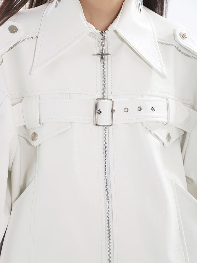 【23s August.】Minimalist Metallic Leather Jacket