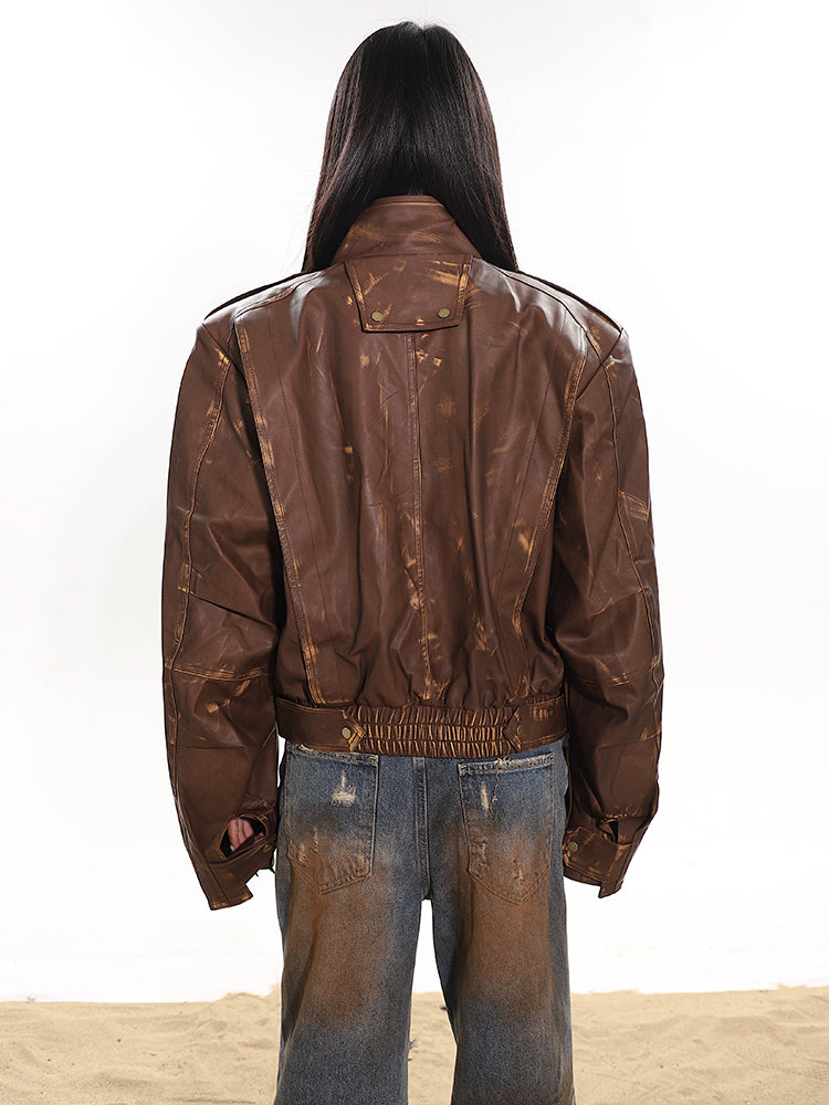 【23s December.】Rubbed vintage stand collar leather jacket