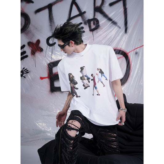 【24s Aug.】High Street Fashion Brand Hip Hop Character Print T-shirt