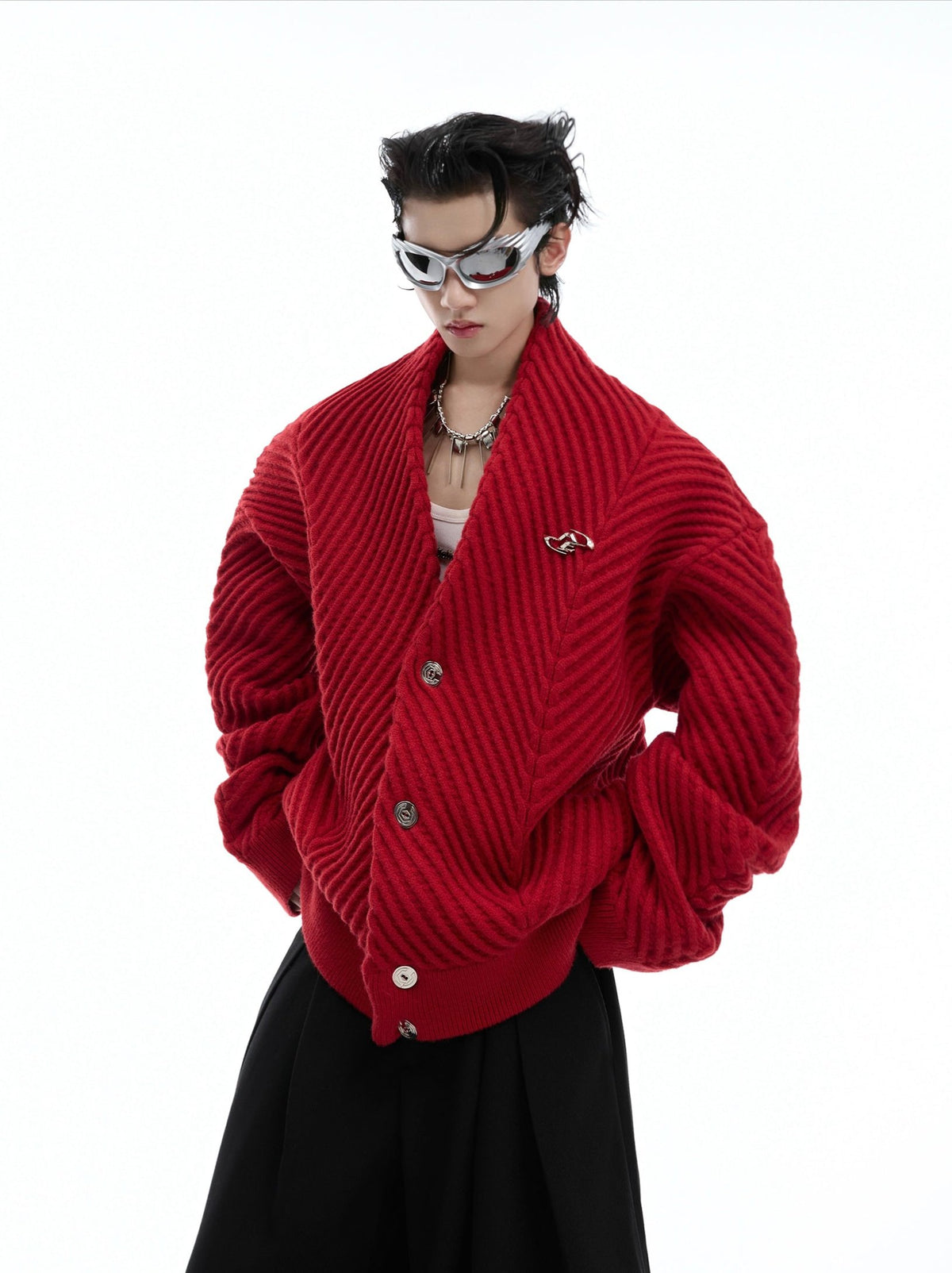 【24s Oct.】Metal Button Large V-neck Loose Knit Sweater ArtsKoreanMan