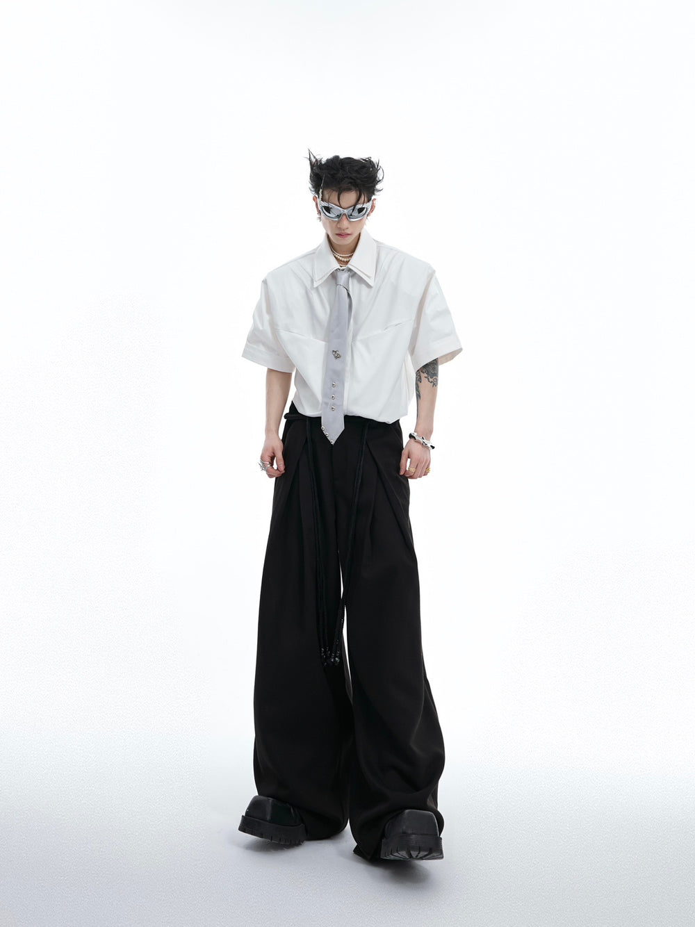 【24s July.】Deconstructed Double Layer 3D Pleated Short Sleeve Shirt ArtsKoreanMan