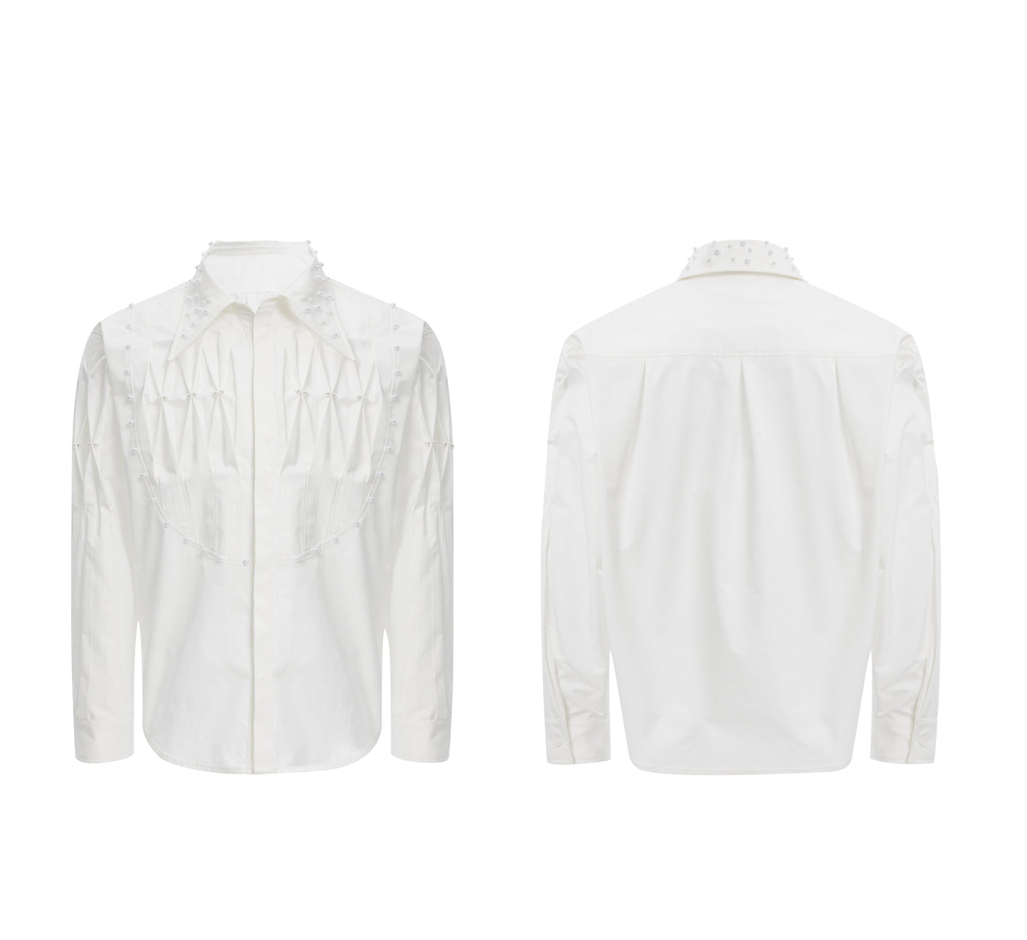 【25s Mar.】Niche Pleated Deconstructed Pearl Embellished Shirt