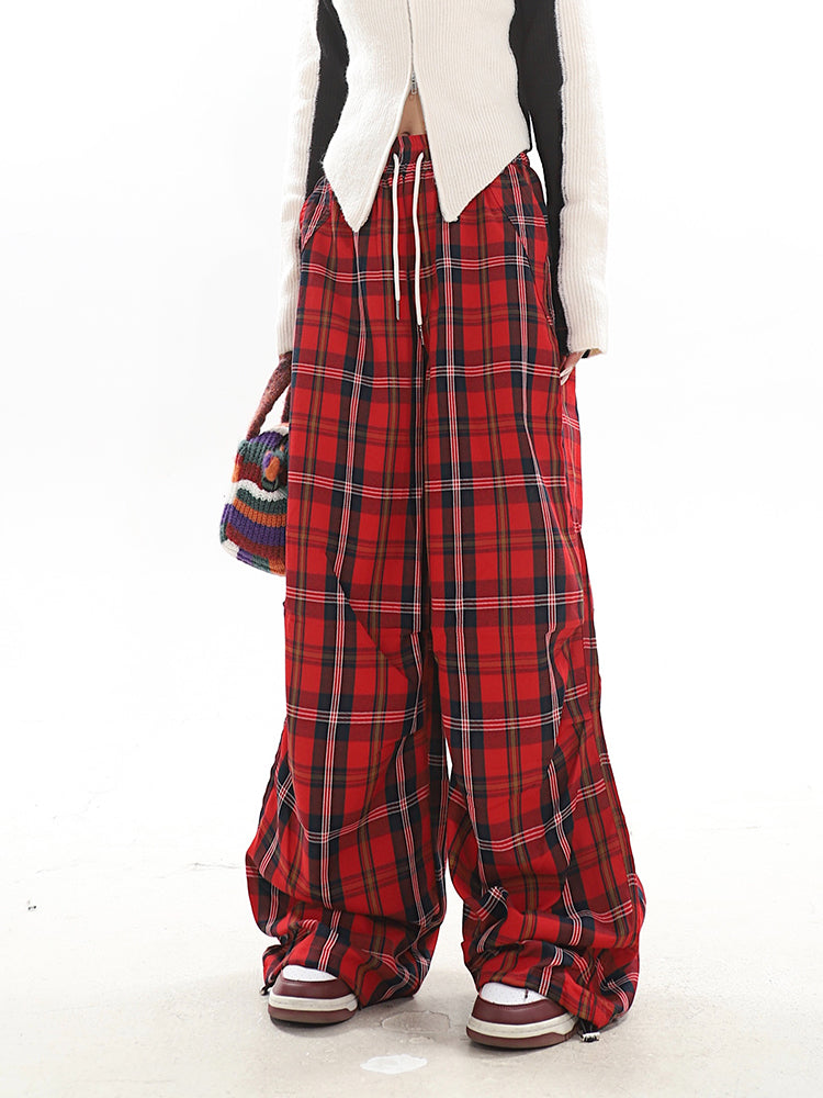 【23s December.】Christmas Red Plaid Casual Drawstring Sweatpants