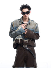 【24s Nov.】Vintage Distressed Patchwork Leather Denim Jacket ArtsKoreanMan