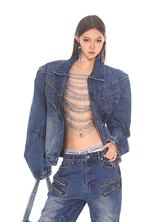 【24s Oct.】Gradient Washed Distressed Denim Jacket