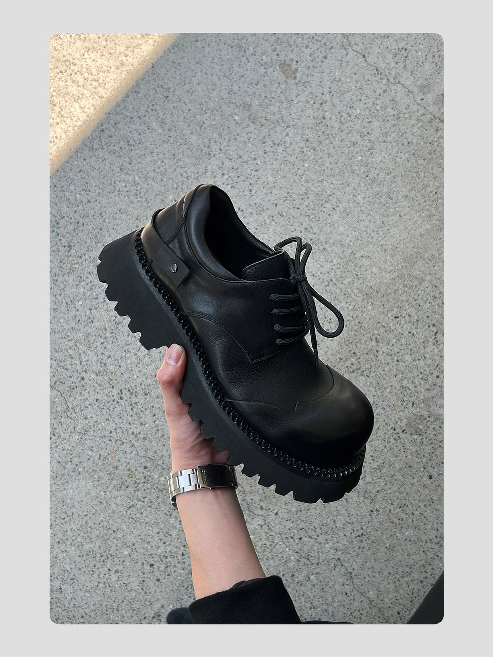 Black Raised Toe Casual Thick-soled Derby Shoes ArtsKoreanMan