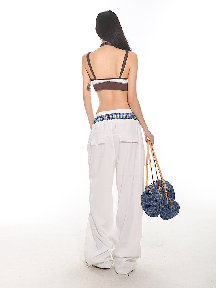 【24s July.】Hot Girl Plaid Stitching Casual Pants