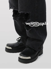 【New】Round and Big Toe Platform Leather Shoes ArtsKoreanMan