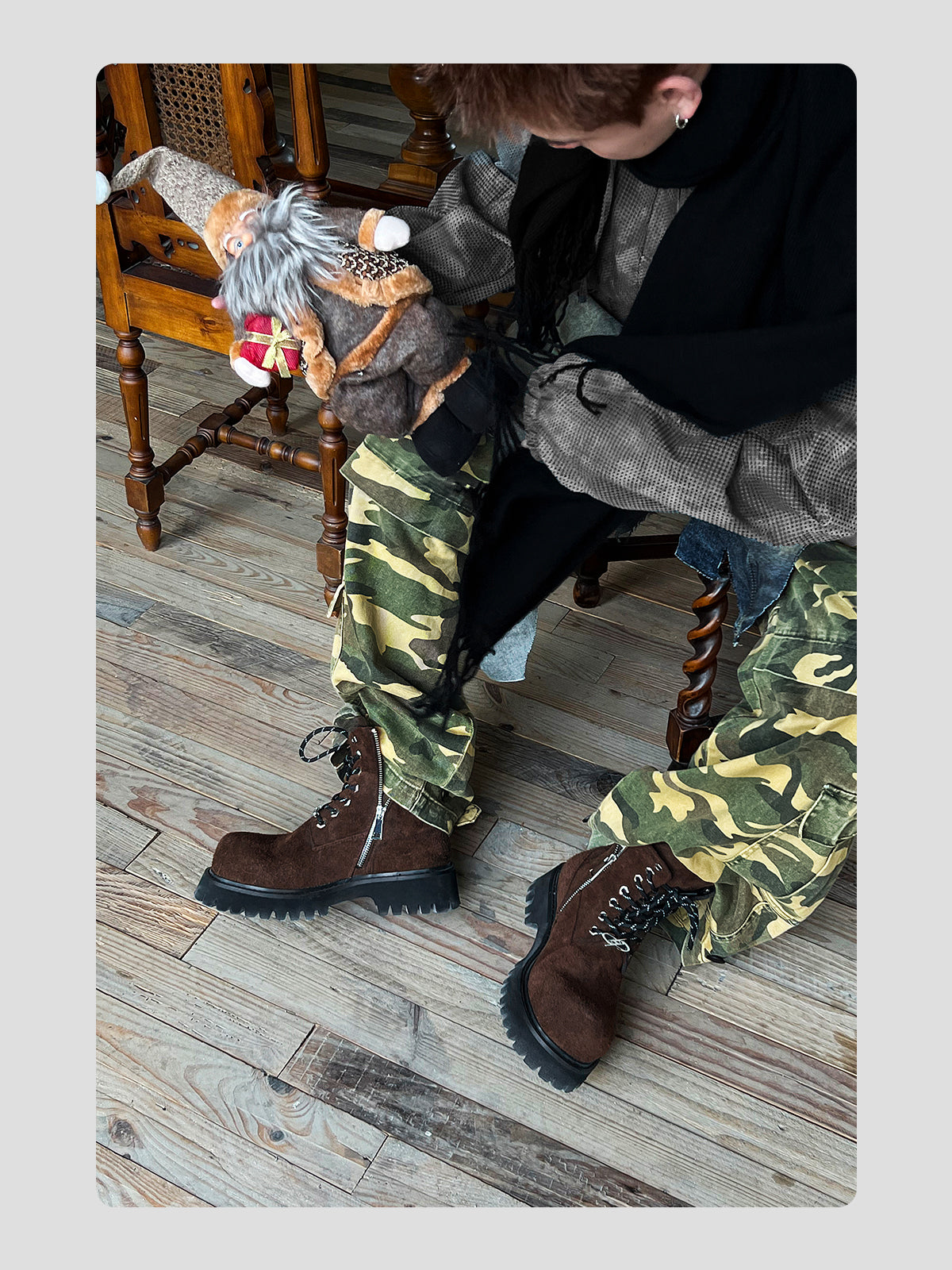 Brown Plush Cowhide Martin Boots