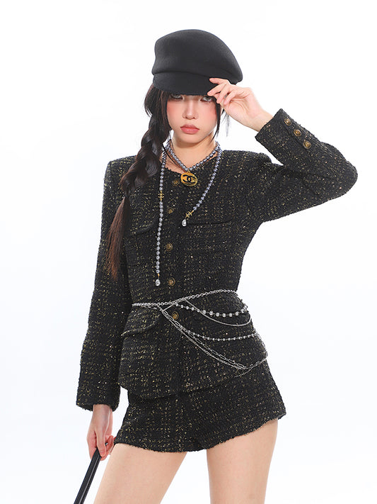 【24s Nov.】Gold-thread Chanel Style Temperament Jacket and Shorts Suit ArtsKoreanMan