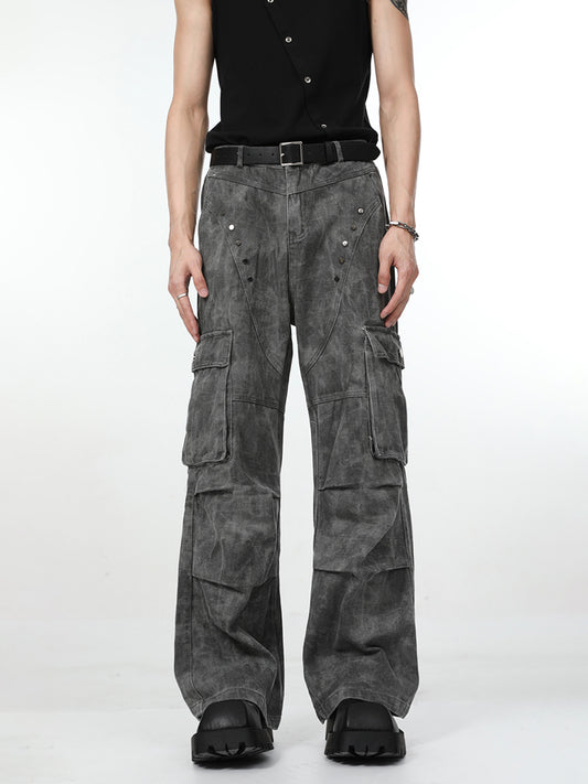 【24s Aug.】Pleated Rivet Vibe Pocket Cargo Jeans