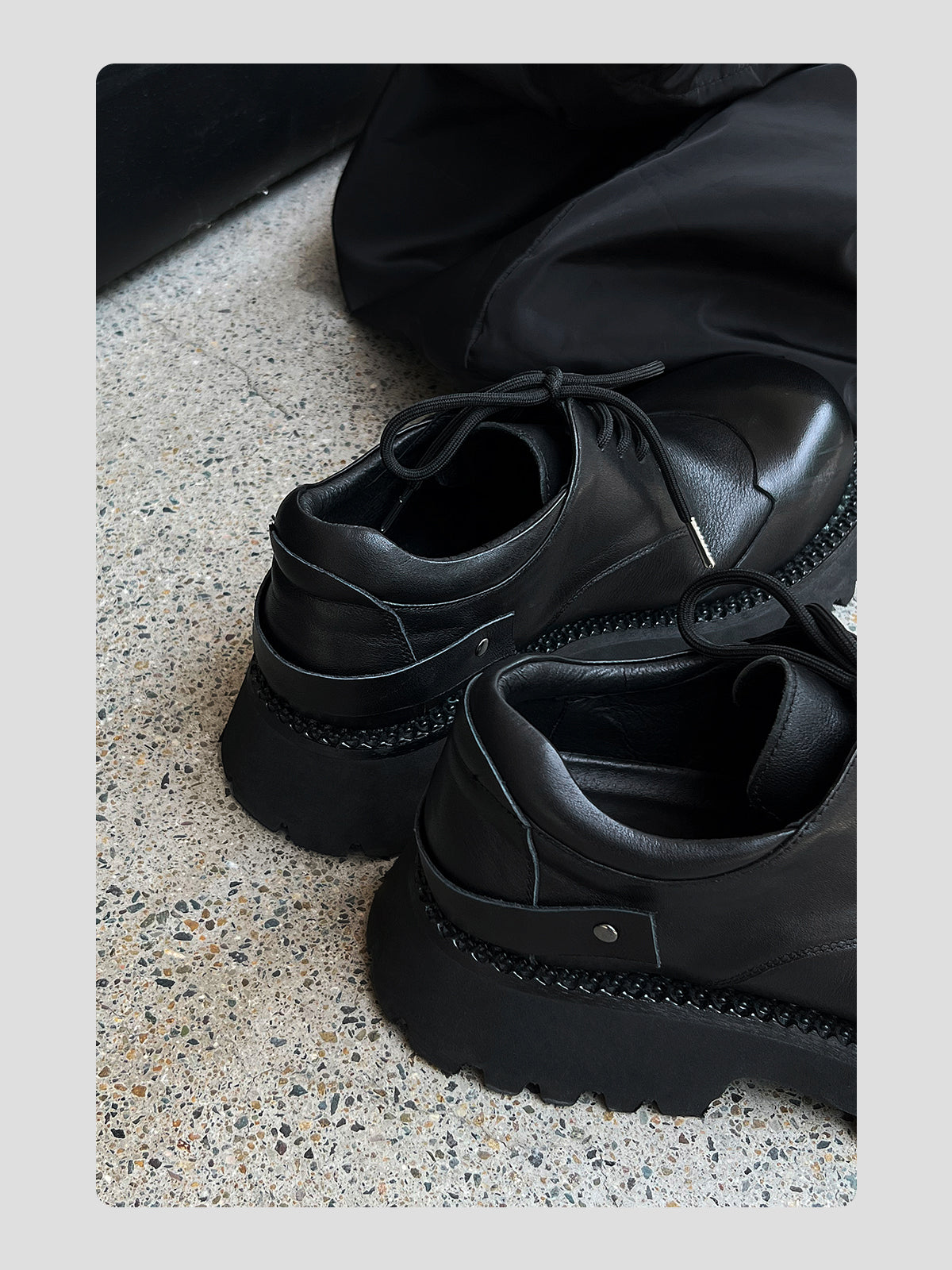 Black Raised Toe Casual Thick-soled Derby Shoes