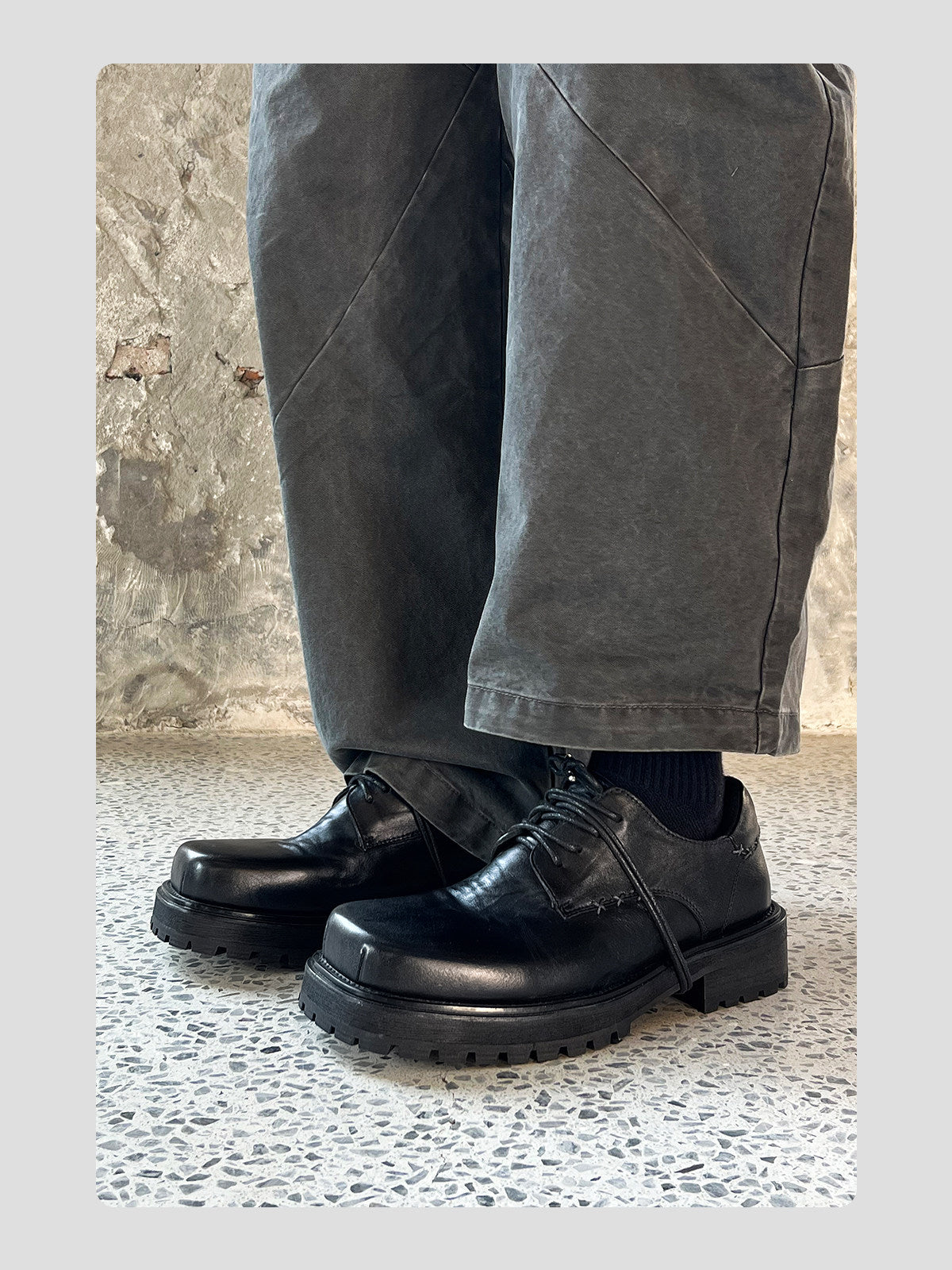 Washed Leather Square-Toe Derby Shoes