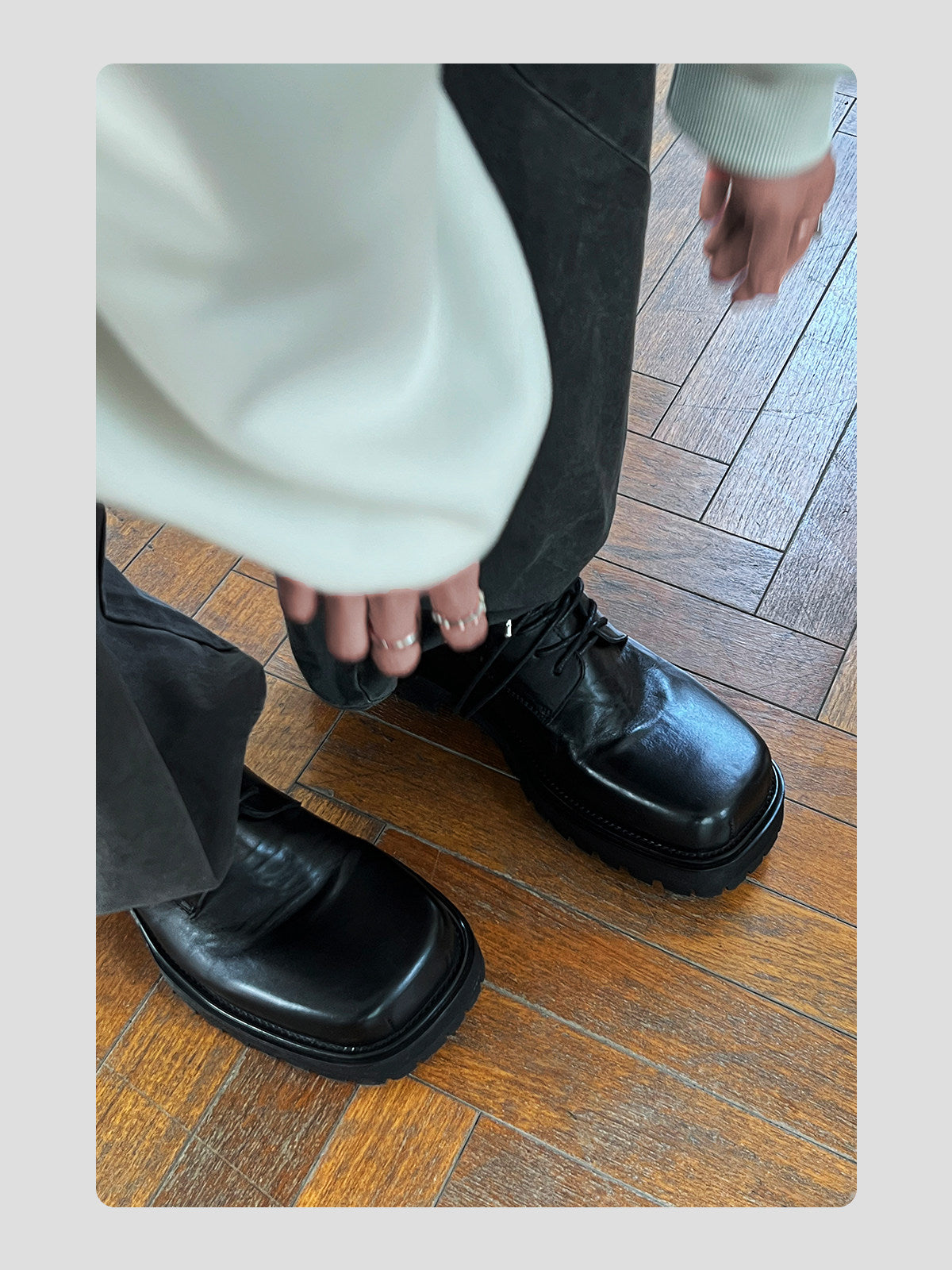 Washed Leather Square-Toe Derby Shoes