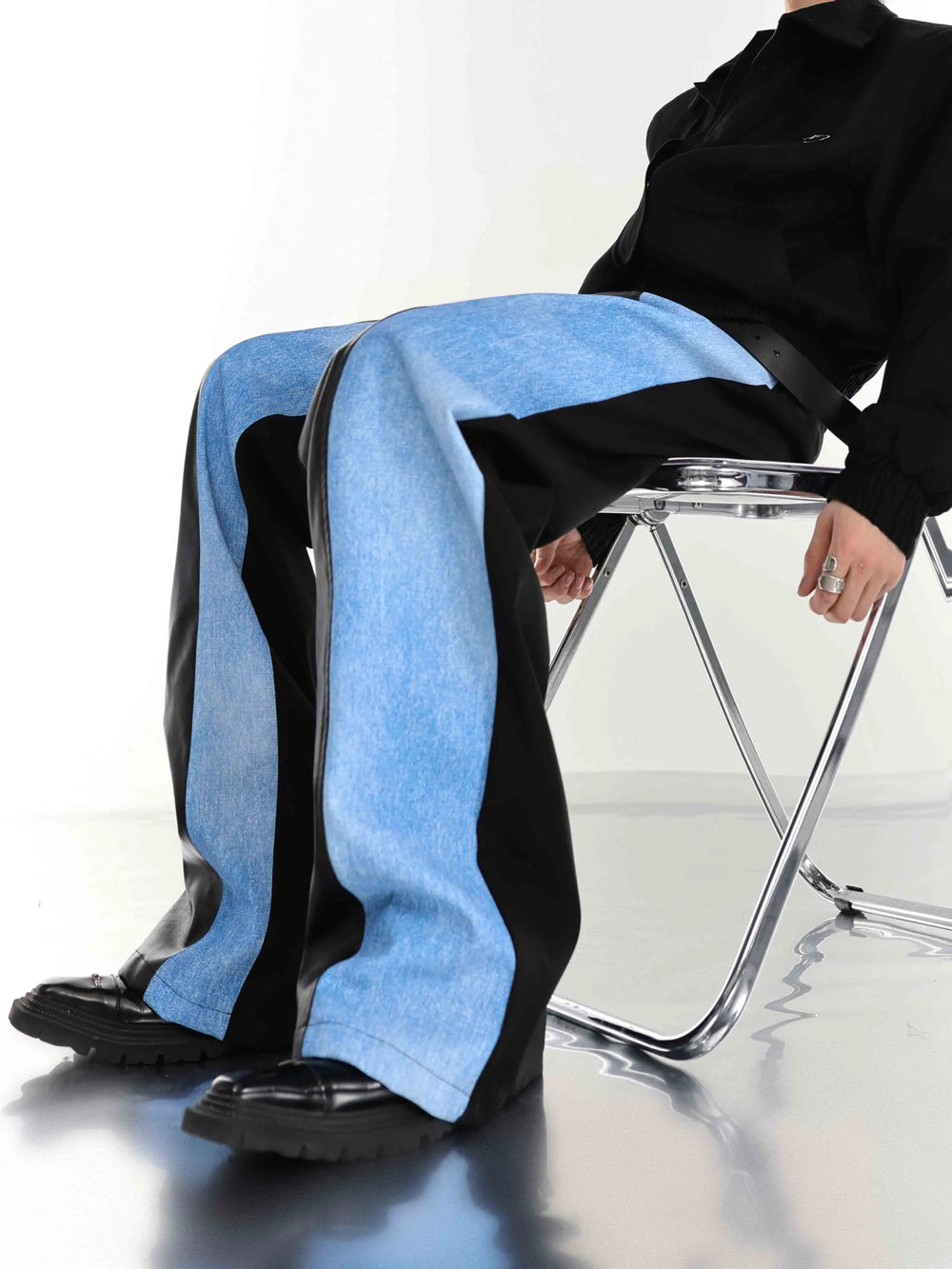 【23s July.】PU Leather Blue Black Trousers ArtsKoreanMan